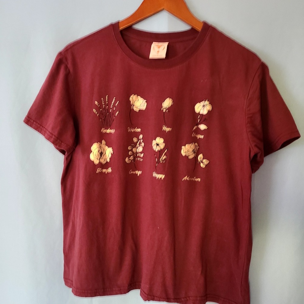 Glitter Top Shirt Red Gold Kindness Wisdom Hope Holidays Anthropologie Womens XL